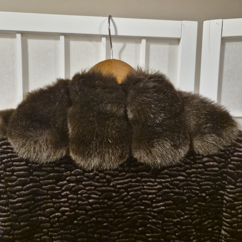 Vintage Brown Faux Fur Coat Sz L - Picture 14 of 15